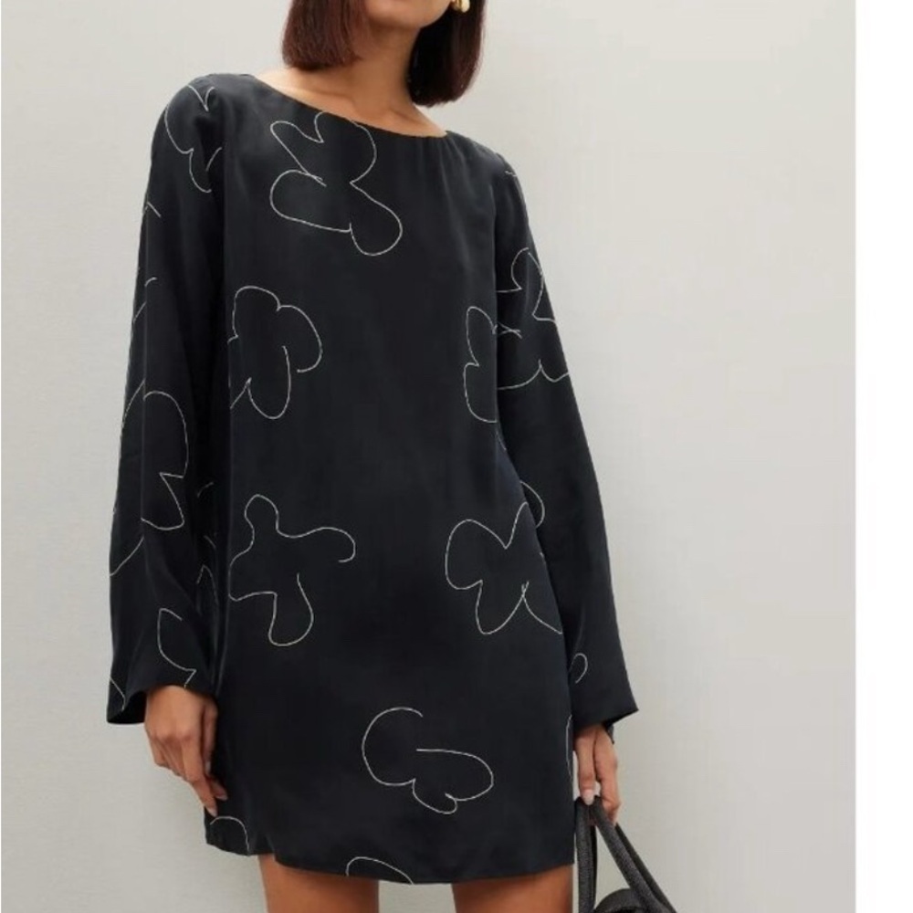 Madewell Black Shift Dress with White Floral Outline Small